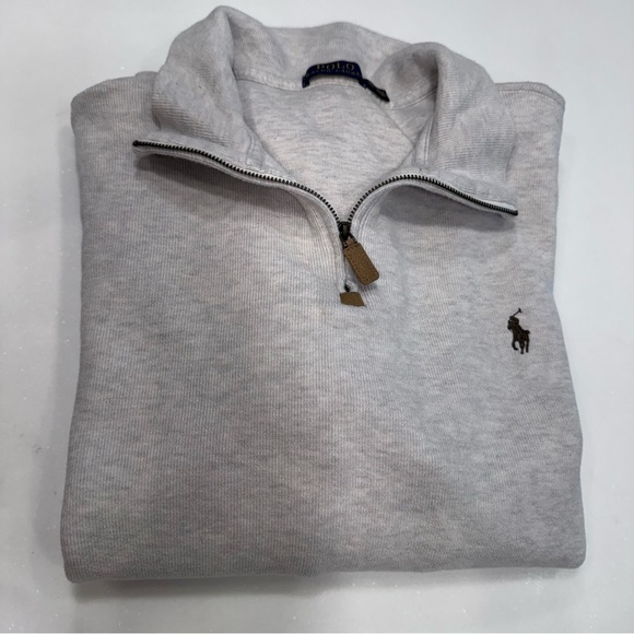 POLO RALPH LAUREN BEIGE PONY 1/4 ZIP SWEATER Sz XL - Picture 11 of 11